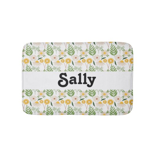 Aangepaste naam bloemen en bladeren op wit badmat (Voorkant)