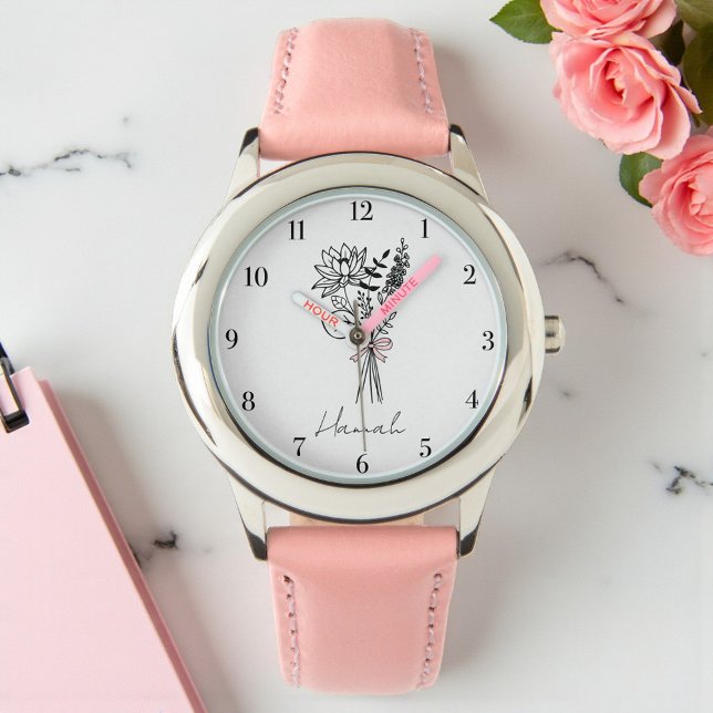 Aangepaste naam Bloemen Roze voor meisjes Horloge (Creator heeft geüpload)