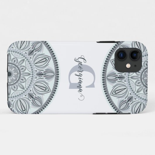 Aangepaste Naam Bloemharmonie Grijs Monotone Manda Case-Mate iPhone Case (Achterkant (horizontaal))