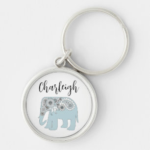 Aangepaste naam Blue Paisley Elephant Sleutelhanger