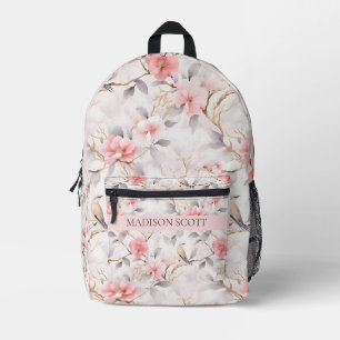 Aangepaste naam Blush Roze Bloem Bedrukte Rugzak