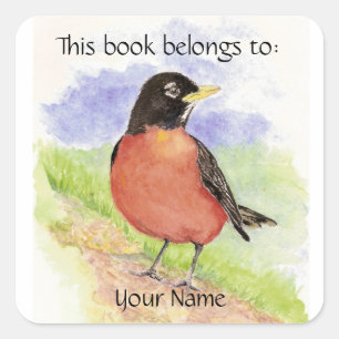 Aangepaste naam, Boek Bord Robin Sticker