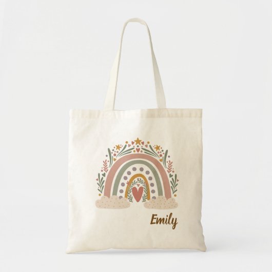 Aangepaste naam Boho Rainbow Canvas tas (Voorkant)
