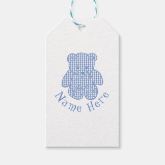 Aangepaste naam Bord Blauw Pastel Gingham Teddy Be Cadeaulabel