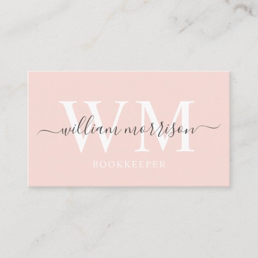 Aangepaste naam Bord pastel roze wit zwart monogra Visitekaartje (Voorkant)