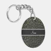 Aangepaste naam bosgroene glitter leopard print sleutelhanger (Voorkant Links)