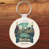 Aangepaste naam Boston Massachusetts Sleutelhanger (Voorkant)