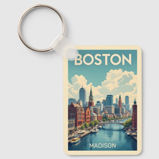 Aangepaste naam Boston Massachusetts Sleutelhanger (Voorkant)