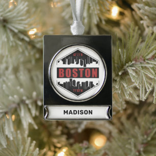 Aangepaste naam Boston Massachusetts Verzilverd Banner Ornament
