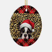 Aangepaste naam Boston Terrier hond Santa hat Buff Keramisch Ornament (Rechts)
