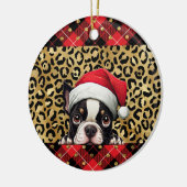Aangepaste naam Boston Terrier hond Santa hat Buff Keramisch Ornament (Links)