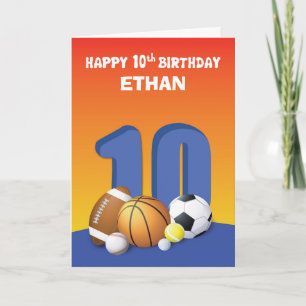 Aangepaste naam Boy 10th Birthday Sportballen Kaart