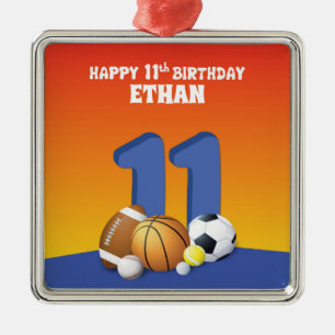 Aangepaste naam Boy 11th Birthday Sports Balls Metalen Ornament