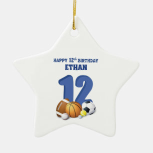 Aangepaste naam Boy 12th Birthday Sports Balls Keramisch Ornament