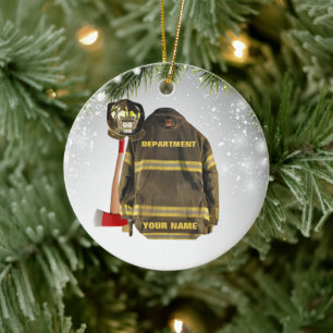 Aangepaste naam brandweergeschenk brand en redding keramisch ornament