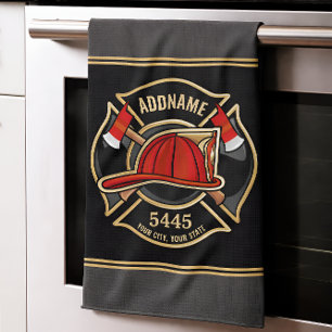 Aangepaste naam brandweerkazerne & badge van de af theedoek