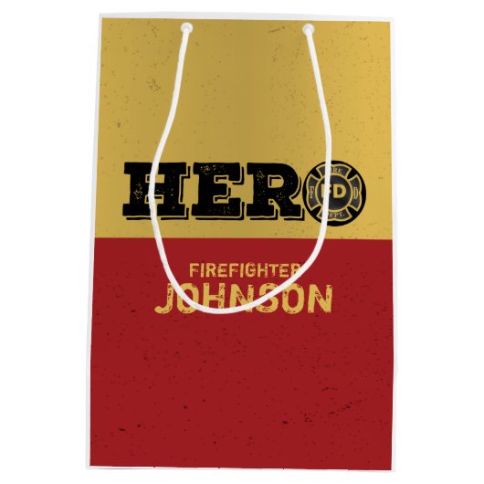 Aangepaste naam, brandweerman Hero Medium Cadeauzakje (Achterkant)