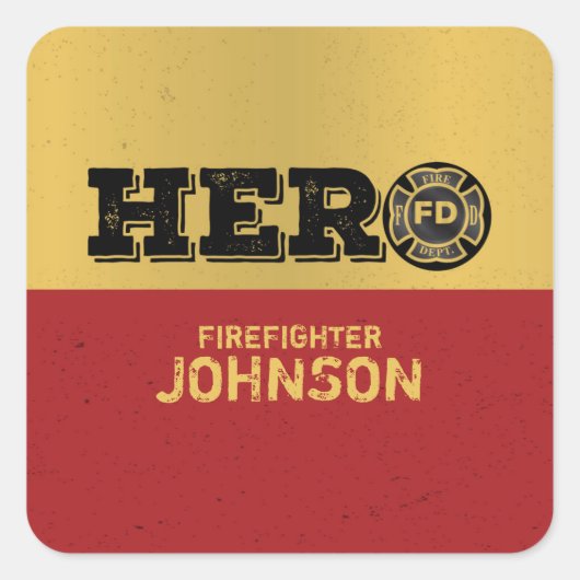 Aangepaste naam, brandweerman Hero Vierkante Sticker (Voorkant)