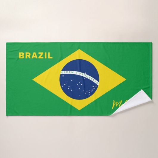 Aangepaste naam Brazilië Vlag Badhanddoek (Badhanddoek)