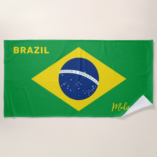 Aangepaste naam Brazilië Vlag Strandlaken (Voorkant)