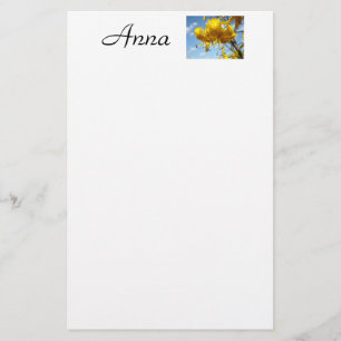 Aangepaste naam briefpapier Gele Tijger Bloemen Bl