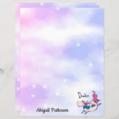 Aangepaste naam Briefpapier papier Roze Unicorn (Voorkant / Achterkant)