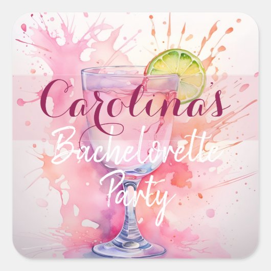 Aangepaste naam bruid Squad/Bachelorette Party Roz Vierkante Sticker (Voorkant)