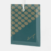 Aangepaste naam bruin bloemig op dennengroen glas ornament (Voorkant links)