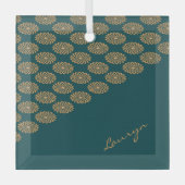 Aangepaste naam bruin bloemig op dennengroen glas ornament (Voorkant)