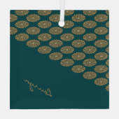 Aangepaste naam bruin bloemig op dennengroen glas ornament (Achterkant)