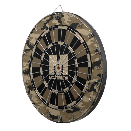 Aangepaste Naam Bruin Zwart Camo Dartboard Dartbord (Voorkant Rechts)
