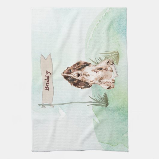 Aangepaste naam bruine Cocker Spaniel Pet Dog Theedoek (Verticaal)