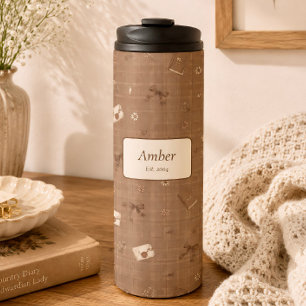 Aangepaste naam Bruine Vintage Cozy Boeklezers Cad Thermosbeker