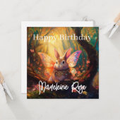 Aangepaste Naam Bunny betoverd bos Happy Birthday Kaart (Voorkant / Achterkant in situ)
