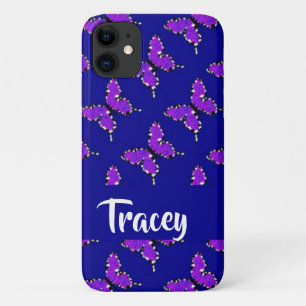 Aangepaste naam butterflies blauw patroon iPhone 11 hoesje