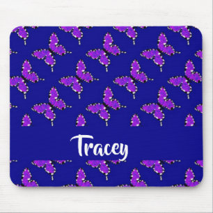 Aangepaste naam butterflies blauw patroon muismat