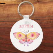 Aangepaste naam Butterfly Kinder Cute Pink Sleutelhanger (Voorkant)