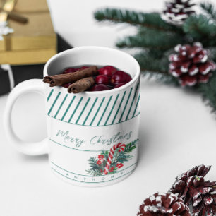 Aangepaste naam Candy Cane & Green Stripes Kerst Koffiemok