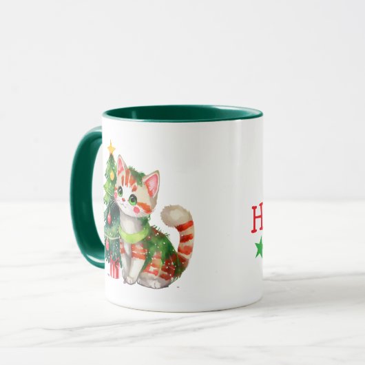 Aangepaste naam cat green red hot chocolate mok (Voorkant links)