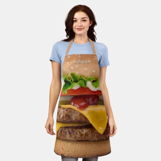 Aangepaste naam cheeseburger schort (Gedragen)