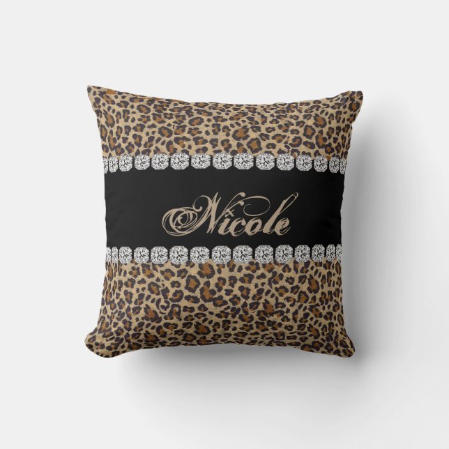 Aangepaste naam Cheetah Bling Let Pillow Gift Kussen (Voorkant)