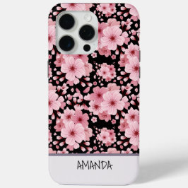 Aangepaste naam Cherry Blossom roze bloemmotief iPhone 15 Pro Max Hoesje