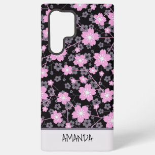 Aangepaste naam Cherry Blossom roze bloemmotief Samsung Galaxy Hoesje