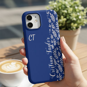 Aangepaste naam Chic Navyblauw & Blush Roze Blad iPhone 16 Pro Max Hoesje