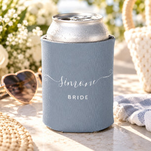 Aangepaste naam Chic Script Trouw Bruid Stofblauw Blikjeskoeler