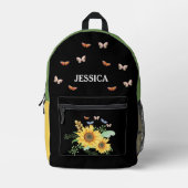 Aangepaste naam Chic Zonnebloem en Vlinder Bedrukte Rugzak (Voorkant)
