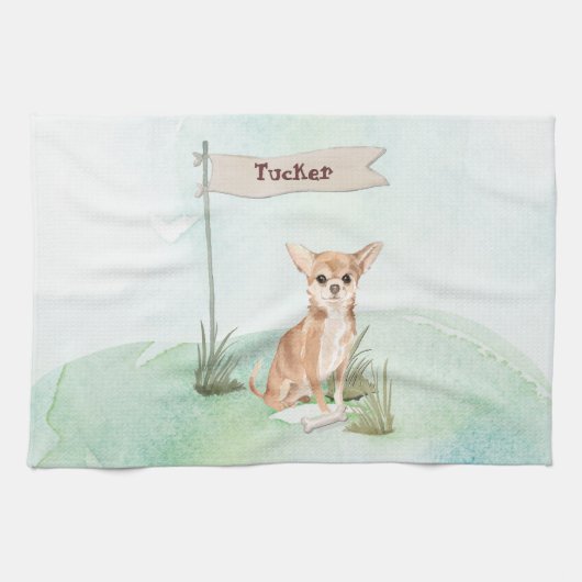 Aangepaste naam Chihuahua Pet Dog Theedoek (Horizontaal)
