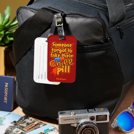 Aangepaste naam Chill Pill Bagagelabel (Voorkant & Achterkant)