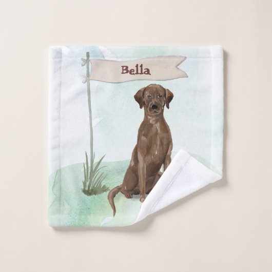 Aangepaste naam Chocolate Lab Pet Dog Bad Handdoek (Wasdoekje)