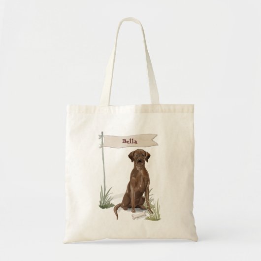 Aangepaste naam Chocolate Lab Pet Dog Tote Bag (Voorkant)